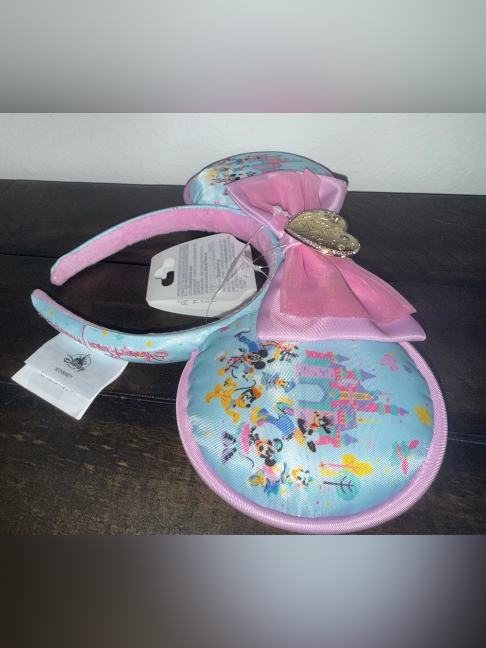 Disney Pastel Blue Minnie Ears Headband with Shimmery Pink Bow - Picture 4 of 6